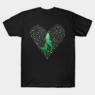 St. Patrick's Day Irish Mermaid Heart with Shamrocks T-Shirt